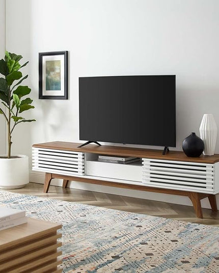 Modway Render Mid-Century Modern Low Profile 70 Inch TV Stand in Walnut White, 70" - LeafyLoom