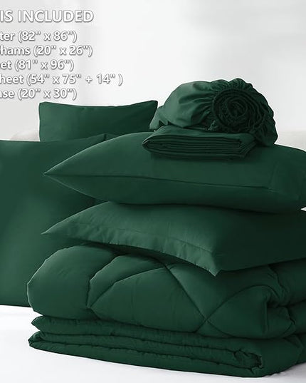 CozyLux Full Comforter Set with Sheets 7 Pieces Bed in a Bag Emerald Green All Season Bedding Sets with Comforter, Pillow Shams, Flat Sheet, Fitted Sheet and Pillowcases - LeafyLoom