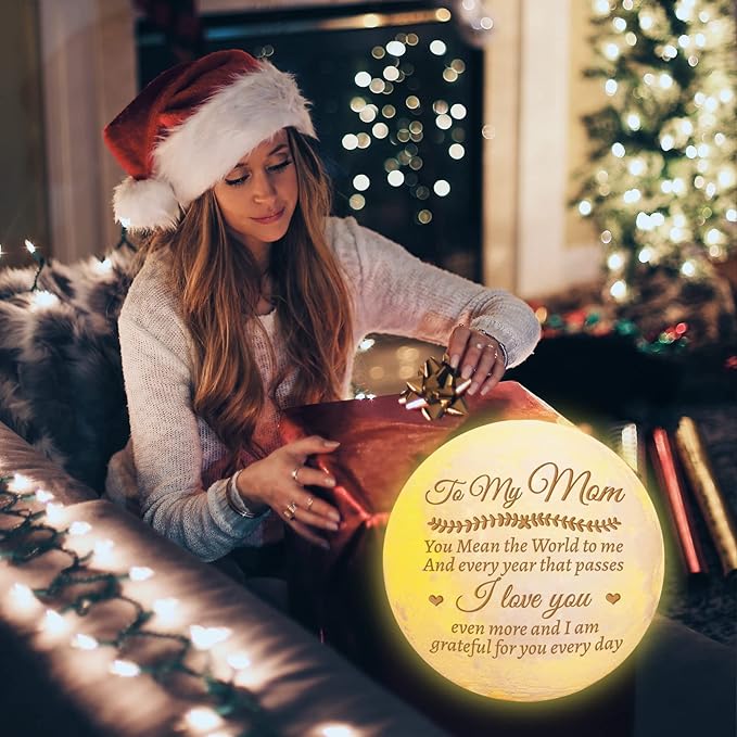 Mom Birthday Gifts, 3D Moon Lamp with Wooden Base, Valentines Day Mothers Day Christmas Gifts for Mom from Daughter Son - LeafyLoom
