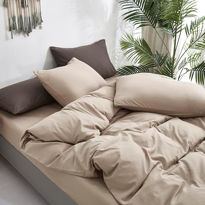 Taupe Comforter Queen Khaki Bedding Set Women Soft Dark Champagne Bedding Set Men Breathable Cream Coffee Comforter Set Queen Coffee Color Bed Set - LeafyLoom