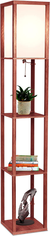 Brightech Maxwell - Modern Shelf Floor Lamp with Lamp Shade and LED Bulb - Corner Display Floor Lamps with Shelves for Living Room, Bedroom and Office - Walnut Brown - LeafyLoom