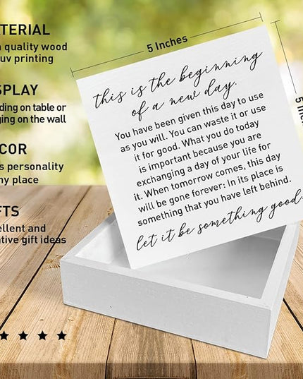 Home Office Desk Wooden Box Sign Decor, This Is The Beginning of A New Day, Inspirational Quotes Desk Decor Motivational Desk Decorations for Women Men Student Office Classroom School - LeafyLoom