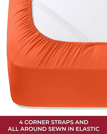 Mellanni RV Short Queen Sheets - 4 PC Iconic Collection Bedding Sheets & Pillowcases - Hotel Luxury, Extra Soft, Cooling Bed Sheets - Deep Pocket up to 10 inch (RV/Short Queen, Poppy Orange) - LeafyLoom