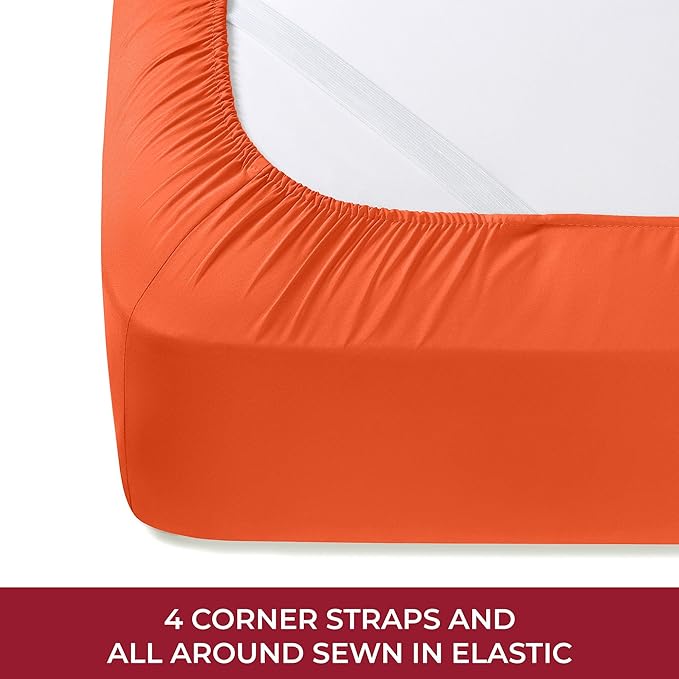 Mellanni RV Short Queen Sheets - 4 PC Iconic Collection Bedding Sheets & Pillowcases - Hotel Luxury, Extra Soft, Cooling Bed Sheets - Deep Pocket up to 10 inch (RV/Short Queen, Poppy Orange) - LeafyLoom