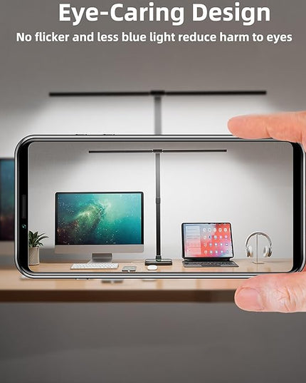 Otdair LED Desk Lamp for Home Office with Wireless Charger, 5 Modes 24W Double Head Flexible Gooseneck Eye-Caring Reading Study Light, Architect Light 5 Brightness Adjustable with Timer (Black) - LeafyLoom