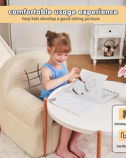 Beige Sherpa Toddler Chair, Soft Kids Plush Chair for Relaxing & Reading, Lightweight Handle Design, Easy to Clean, Removable Cover, Modern Style, 22x20x24 inches, 7.7 pounds - LeafyLoom