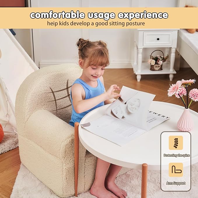 Beige Sherpa Toddler Chair, Soft Kids Plush Chair for Relaxing & Reading, Lightweight Handle Design, Easy to Clean, Removable Cover, Modern Style, 22x20x24 inches, 7.7 pounds - LeafyLoom