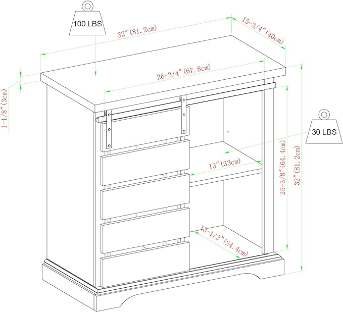 Walker Edison Willa Modern Farmhouse Sliding Single Slat Door Storage Console, 32 Inch, White and Grey Wash - LeafyLoom