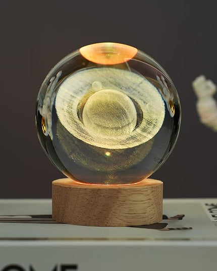 Large 3D Crystal Ball Saturn Lamp, Crystal Lamp 16 Color Changing Night Light with Remote Control for Bedroom Decor, Birthday Gift for Teens Boys and Girls, Saturn Model - LeafyLoom