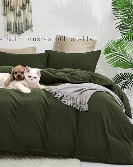 Army Green Comforter Set Deep Green Bedding Set Solid Green Comforter Set Men Breathable Dark Green Bedding Set Women Soft Hunter Green Comforter Set Skin Friendly, Cal King (104" X 96" ) - LeafyLoom
