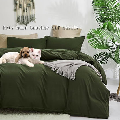 Army Green Comforter Set Deep Green Bedding Set Solid Green Comforter Set Men Breathable Dark Green Bedding Set Women Soft Hunter Green Comforter Set Skin Friendly, Cal King (104" X 96" ) - LeafyLoom