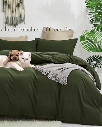 Army Green Comforter Set King Olive Green Bedding Set Dark Green Comforter Set King Men Breathable Deep Green Bedding Set Women Soft Olive Green King Size Comforter Set Skin Friendly Bedding - LeafyLoom