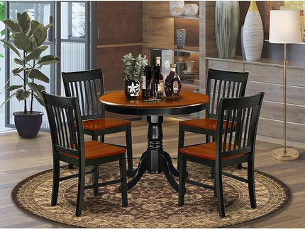 East West Furniture ANNO5-BCH-W 5 Piece Set Includes a Round Dining Room Table with Pedestal and 4 Wood Seat Chairs, 36x36 Inch - LeafyLoom