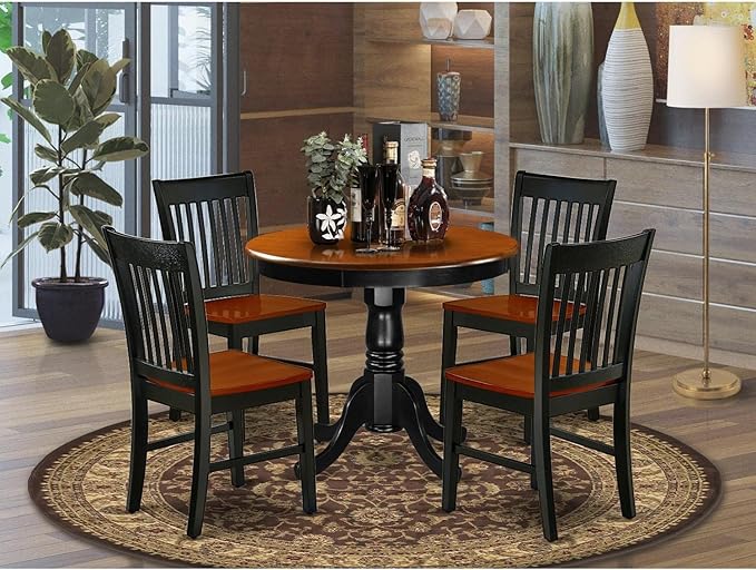 East West Furniture ANNO5-BCH-W 5 Piece Set Includes a Round Dining Room Table with Pedestal and 4 Wood Seat Chairs, 36x36 Inch - LeafyLoom