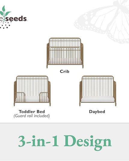 Little Seeds Ivy 3-in-1 Convertible Metal Crib, JMPA Certified, Gold - LeafyLoom