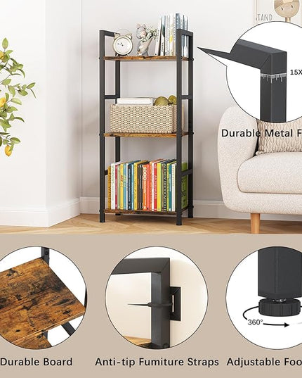 Bookshelf Storage Shelf Bookcase, 3 Tier Industrial Bookcase,Small Book case for Living Room, Bedroom, and Home Office, Easy Assembly Free Combination Multi-Functional Organizer(3 Tier,Rustic Brown) - LeafyLoom