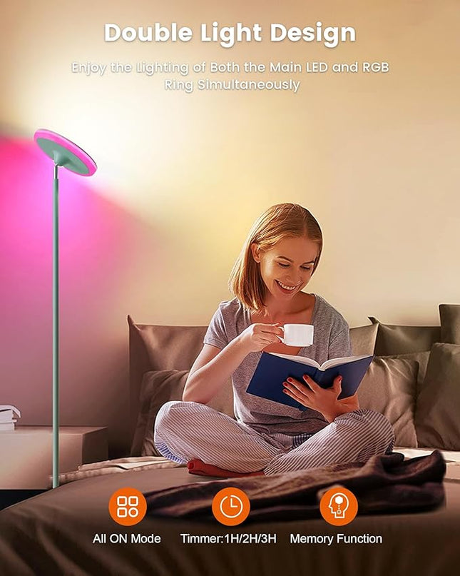 Floor Lamp, 42W 3700LM Modern Torchiere Sky LED Lamps, Super Bright Tall Standing Pole Light with Remote, 5 Color Temperature, Memory Function&Touch Control for Living Room Bedroom Office, Mint Green - LeafyLoom