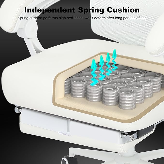 Vonesse Ergonomic Office Chair with Spring Cushion High Back Computer Mesh Office Chair with Footrest Big and Tall Office Chair High Back Home Office Chair for Heavy People Desk Chair White - LeafyLoom