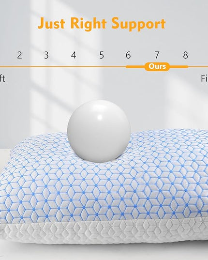 Bed Pillow Queen Size 1 Pack, Shredded Memory Foam Pillow Adjustable，Cooling Pillow Soft and Supportive for Side Back Stomach Sleepers - LeafyLoom