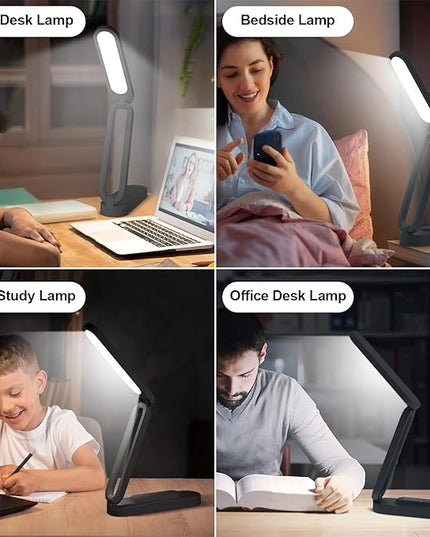 LED Desk Lamp for Office Home & Battery Operated Lamp Rechargeable Lamp Foldable & Portable Light, LED Desk Light Strip, 3 Brightness Dimmable Small Desk Lamp Reading Lamp (Black (2PACK)) - LeafyLoom