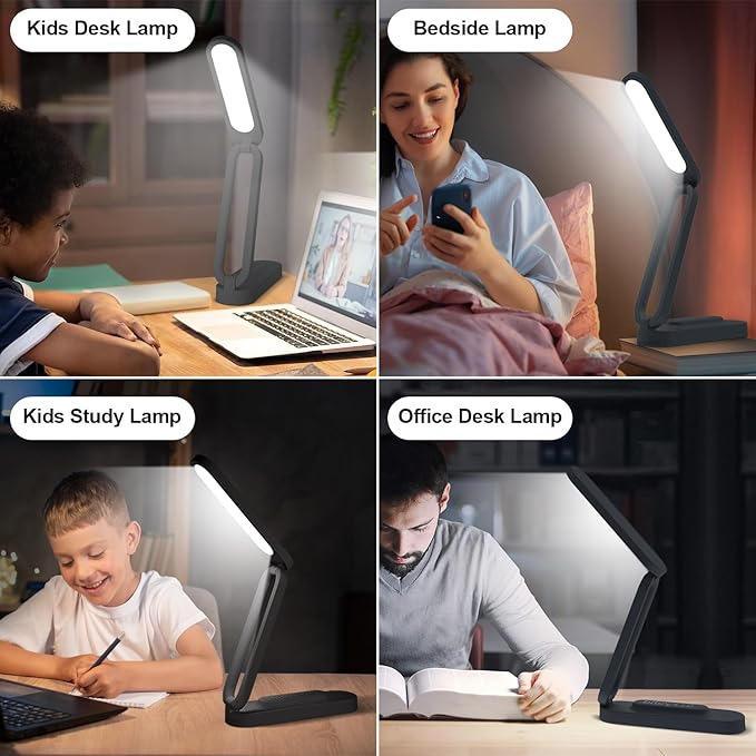 LED Desk Lamp for Office Home & Battery Operated Lamp Rechargeable Lamp Foldable & Portable Light, LED Desk Light Strip, 3 Brightness Dimmable Small Desk Lamp Reading Lamp (Black (2PACK)) - LeafyLoom