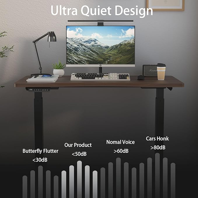 Dual Motor Height Adjustable Electric Standing Desk, 48x24 Inches Electric Standing Desk with Curved Design and 4 Memory Keys, Sit and Stand Home Office Desk with Whole-Piece Desktop - LeafyLoom
