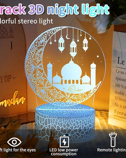 Ramadan Mubarak Decorations, Ramadan LED Night Light with Remote 16 Color Flashing, Eid al-Fitr Mubarak 3D Star Moon Lights for Bedroom Ramadan Gifts for Islamic Holiday Believers Muslims Home Decor - LeafyLoom
