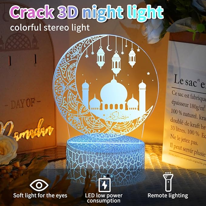 Ramadan Mubarak Decorations, Ramadan LED Night Light with Remote 16 Color Flashing, Eid al-Fitr Mubarak 3D Star Moon Lights for Bedroom Ramadan Gifts for Islamic Holiday Believers Muslims Home Decor - LeafyLoom