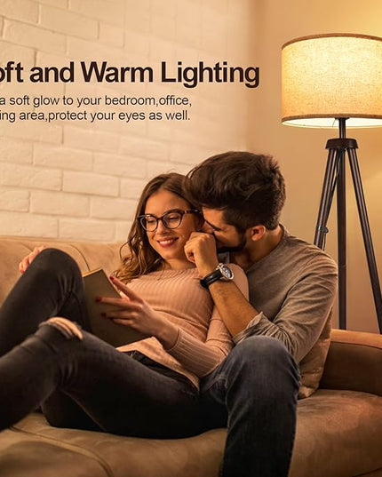OUTON Wood Tripod Floor Lamp, Mid Century LED Dimmable Floor Lamp with Remote Control, 4 Color Temperature, Sturdy Tall Standing Lamp with Beige Linen Texture Shade for Living Room, Bedroom, Office - LeafyLoom