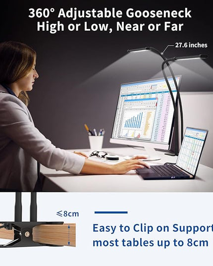 iZELL Desk Lamp, [2 LED Tube] Desk Lamps for Home Office with Clamp, Flexible Gooseneck LED Book Light, Easy Clip on Reading Lights for Bedrooms Beside Table Headboard College Dorm Bed Room - Black - LeafyLoom