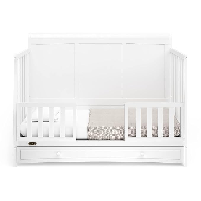 Graco Asheville 4-in-1 Convertible Crib with Drawer (White) – GREENGUARD Gold Certified, Crib with Drawer Combo, Full-Size Nursery Storage Drawer, Converts to Toddler Bed, Daybed and Full-Size Bed - LeafyLoom