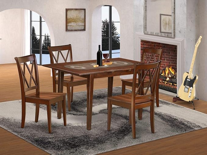 East West Furniture NOCL5-MAH-W 5 Piece Dining Set Includes a Rectangle Dining Table with Butterfly Leaf and 4 Kitchen Chairs, 32x54 Inch, Mahogany - LeafyLoom