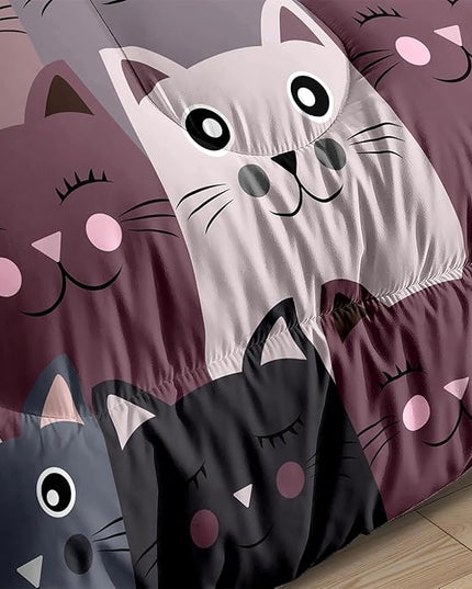 Cat Comforter Set Full Size - 3Pcs Grey Cat Bedding Set for Boys Girls Teens Cute Animals Themed Bedding Set Warm Ultra Soft Cartoon Cat Quilt Cover with 2 Pillowcases for Kids Room Decor - LeafyLoom