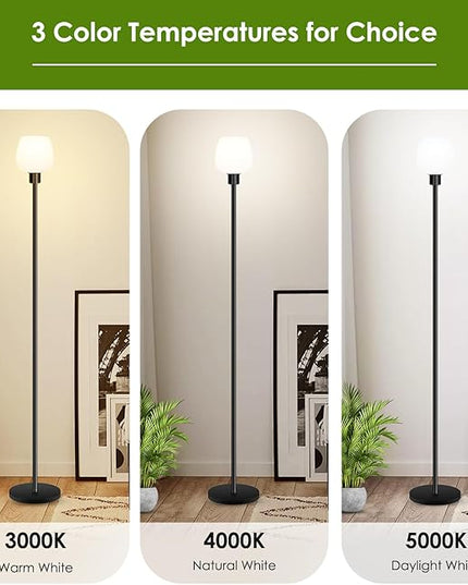 Floor Lamp for Living Room with 3 Color Temperatures, Standing Lamp with White Opal Glass Lampshade, Modern Tall Lamp with Foot Switch, Pole Lamp for Office Bedroom Dining Room, 9W LED Bulb Included - LeafyLoom