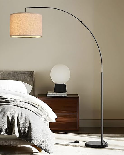 Oneach Modern Arc Floor Lamp for Living Room Arching Hanging Lamp Shade Over The Couch for Reading Bedroom Office Brushed Steel Arch Standing Floor Lamp Black - LeafyLoom