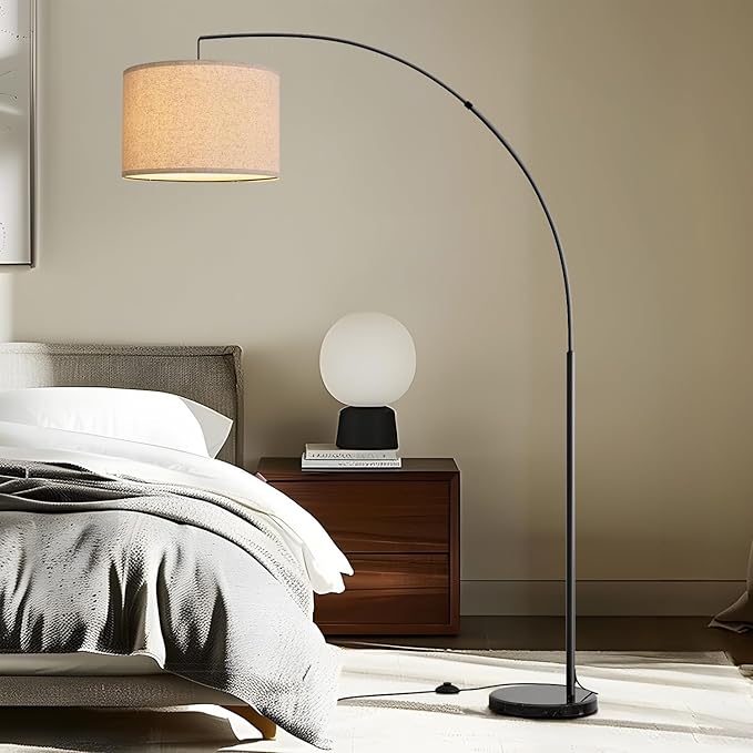 Oneach Modern Arc Floor Lamp for Living Room Arching Hanging Lamp Shade Over The Couch for Reading Bedroom Office Brushed Steel Arch Standing Floor Lamp Black - LeafyLoom