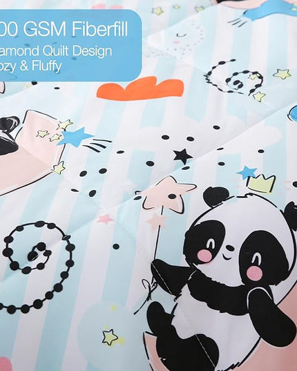 JSD Cute Panda Kids Comforter Set, 3 Pieces Queen Microfiber Comforter with Pillow Sham, Soft Comfortable Machine Washable - LeafyLoom