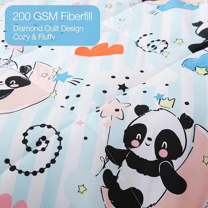 JSD Cute Panda Kids Comforter Set, 2 Pieces Twin Microfiber Comforter with Pillow Sham, Soft Comfortable Machine Washable - LeafyLoom