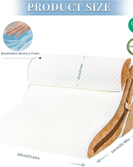 Bed Wedge Pillow for Sleeping 3PCS, 20-in-1 Adjustable Memory Foam Wedge Pillow for Acid Reflux, 3-in-1 Incline Pillow Wedge for After Surgery, Snoring, Back Pain(Brown) - LeafyLoom