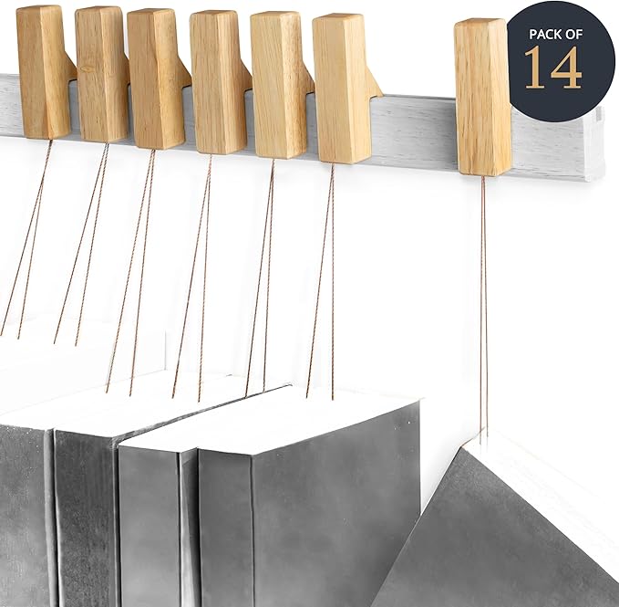 Wall Book Organizers Hanging Pins - Extra Pins for Floating Shelves Wall Mounted, Extra Hardwood Hanging Pins for Floating Bookshelves, Ideal for Book Lovers, (Natural Finish) - LeafyLoom