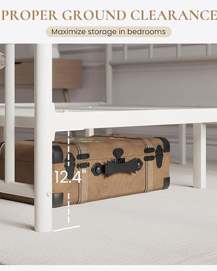 SHA CERLIN 14'' Full Size Metal Platform Bed Frame/Victorian Headboard and Footboard/Steel Slats Mattress Foundation for Storage/No Box Spring Needed/Noise Free/Off-White - LeafyLoom