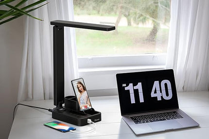 Drevet LED Desk Lamp with Pen Holder, Study Table Light with USB Charging Port, 3 Lighting Modes, 3 Level Brightness,1H Timer, Touch Control, Eye-Caring Lamp, Dorm Room Essential for College Students - LeafyLoom