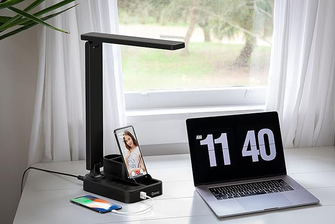 Drevet LED Desk Lamp with Pen Holder, Study Table Light with USB Charging Port, 3 Lighting Modes, 3 Level Brightness,1H Timer, Touch Control, Eye-Caring Lamp, Dorm Room Essential for College Students - LeafyLoom