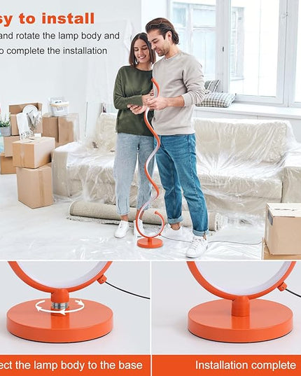 LED Floor Lamps for Living Room - Orange Spiral Modern Floor Lamp with Remote 3 Color Dimmable Standing Lamp Bright Tall Corner Lamp for Bedroom 53 in - LeafyLoom
