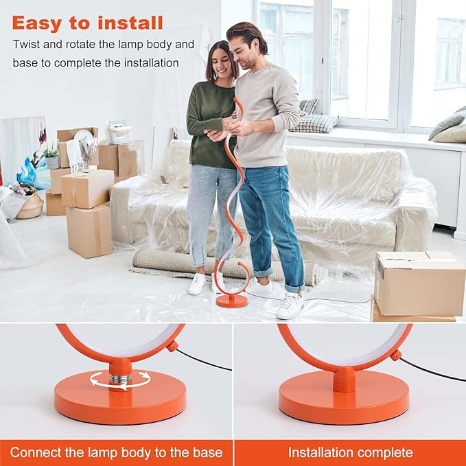 LED Floor Lamps for Living Room - Orange Spiral Modern Floor Lamp with Remote 3 Color Dimmable Standing Lamp Bright Tall Corner Lamp for Bedroom 53 in - LeafyLoom