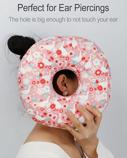 Ear Piercing Pillow for Side Sleeping, CHN Pillow with Hole for Side Sleepers Ear Pain Inflammation Pressure Sores O-Shaped Donut Guard Pink Goose - LeafyLoom