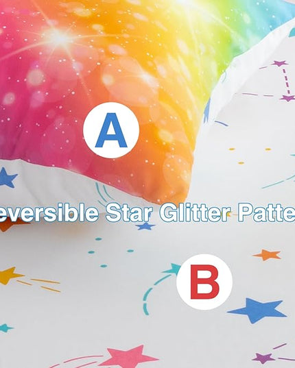 A Nice Night 6Pcs Gradient Glitter Bedding Set for Girls, Colorful Rainbow Galaxy Comforter Set, Ultra Soft Bedding Sets (Multi,Queen 6Pcs) - LeafyLoom