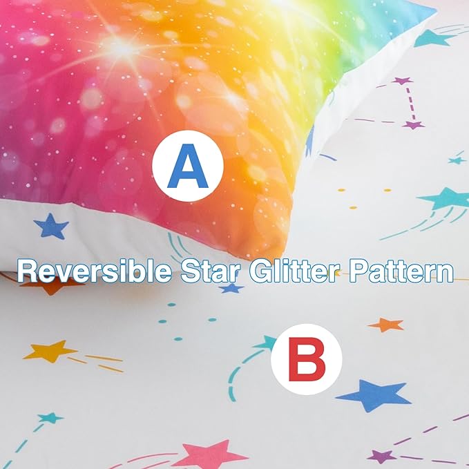 A Nice Night 6Pcs Gradient Glitter Bedding Set for Girls, Colorful Rainbow Galaxy Comforter Set, Ultra Soft Bedding Sets (Multi,Twin 6Pcs) - LeafyLoom