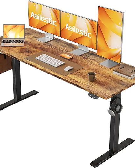Electric Standing Desk, Large 60 x 24 Inches Height Adjustable Desk, Sit Stand up Desk for Work Office Home, Ergonomic Rising Computer Table with Memory Preset, Rustic Brown - LeafyLoom