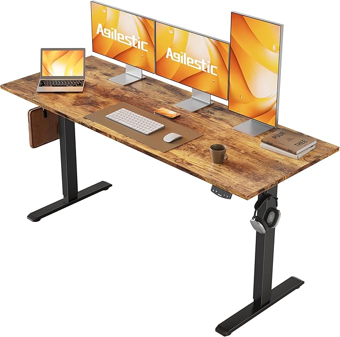 Electric Standing Desk, Large 60 x 24 Inches Height Adjustable Desk, Sit Stand up Desk for Work Office Home, Ergonomic Rising Computer Table with Memory Preset, Rustic Brown - LeafyLoom